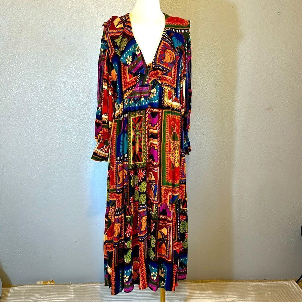 NEW Farm Rio patchwork tapestry ankle maxi dress size S